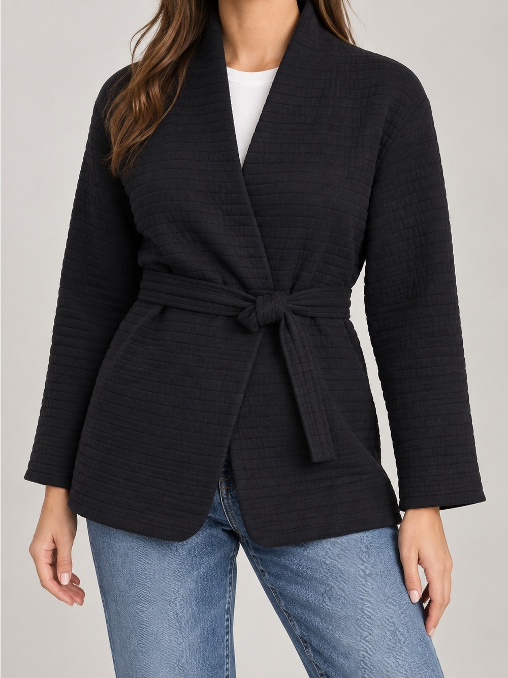Lululemon Womens Serene‎ Travels Wrap Jacket Black Belted Quilted Long Sleeve 4